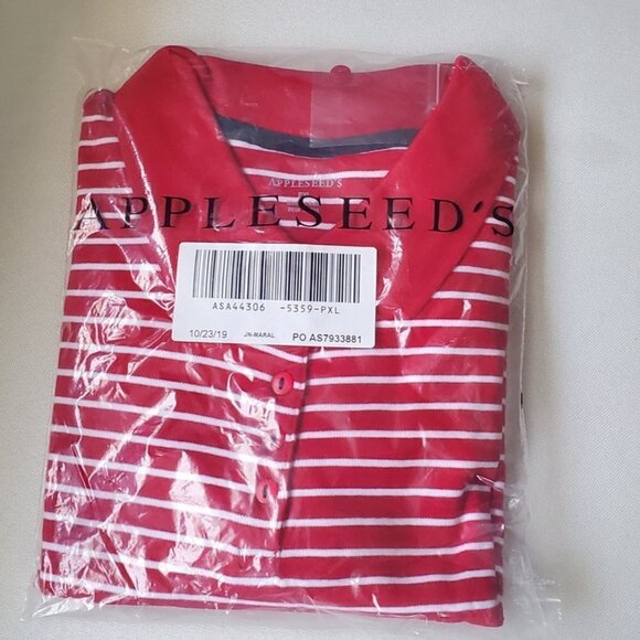 💃 New Women's Red Stripes Appleseed Polo Shirt Size M 🌴 NWT - Picture 7 of 8